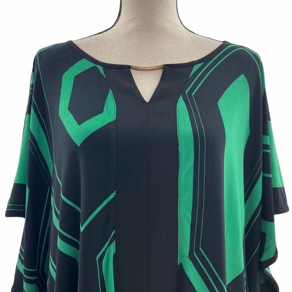 COCOMO Boxy Keyhole Poncho Black Green Blouse S - Picture 2 of 9